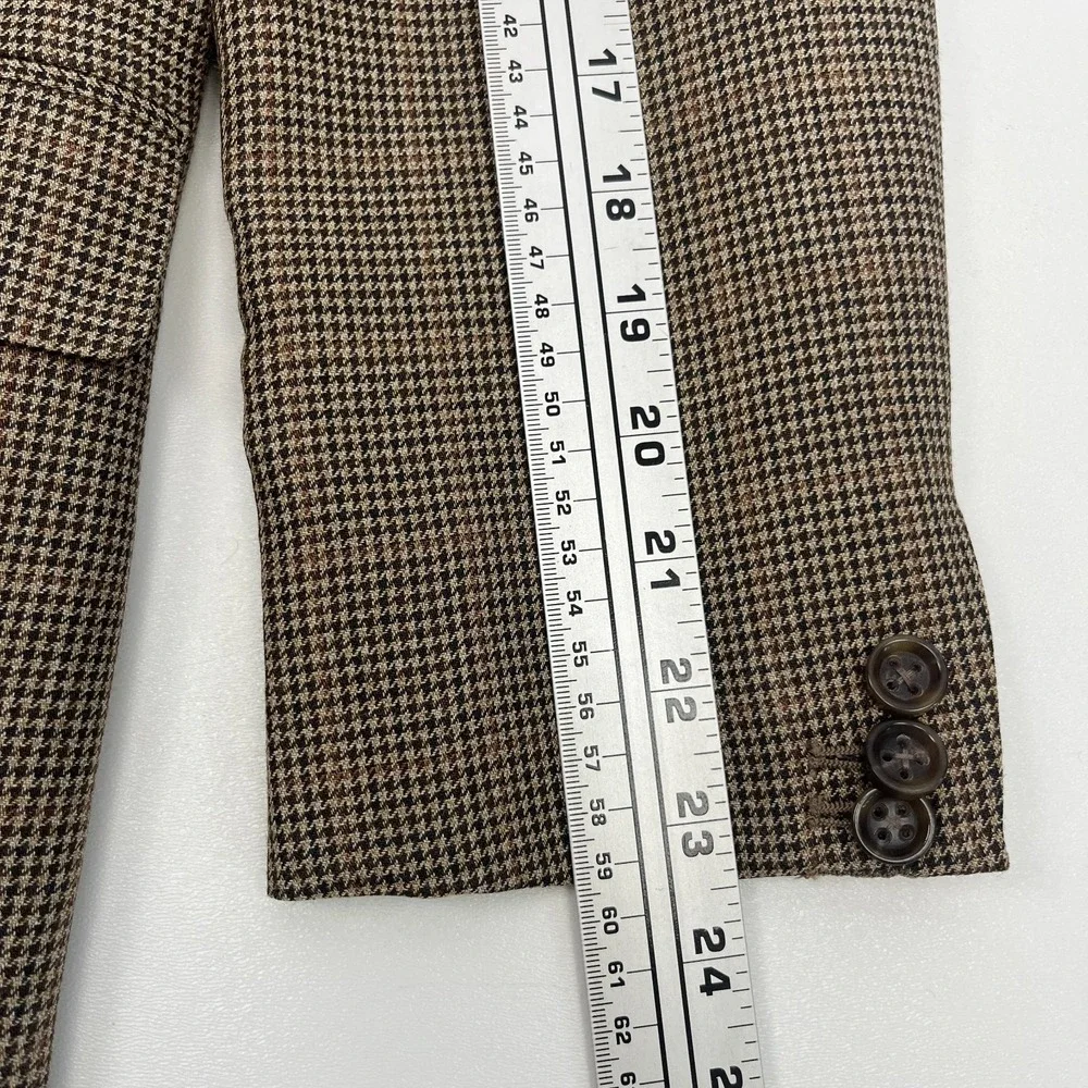 Hugh & Crye Blazer Measured 40S Average/Slim Tan Wool Silk Houndstooth Jacket